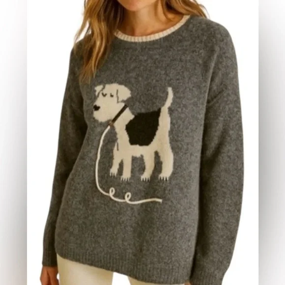 NWT Anthropologie Calligraphie Crew Neck Sweater with Dog Icon Sz XL - Picture 5 of 15